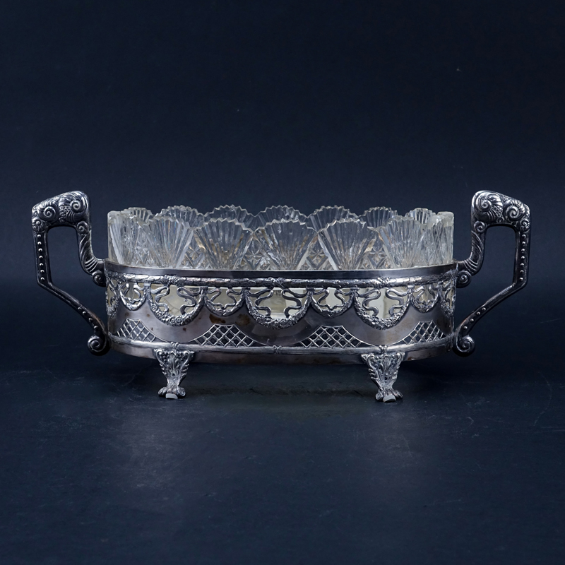 Antique Sterling Silver and Crystal Centerpiece Bowl.