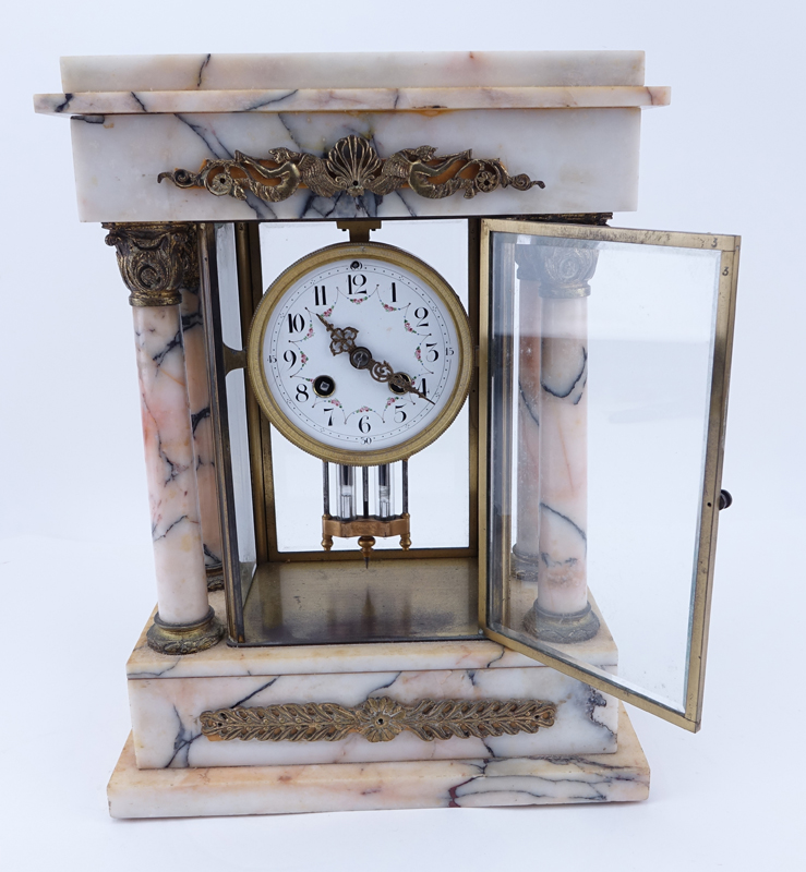 Antique French Marble Regulator Column Clock.