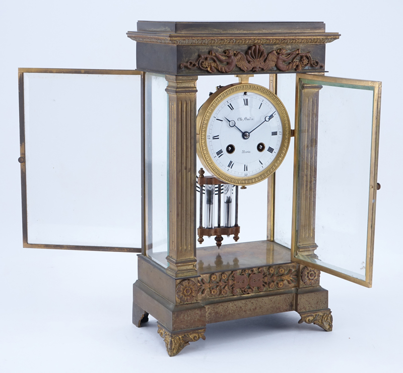 Antique French Charles Oudin Gilt Brass Regulator Mantle Clock.