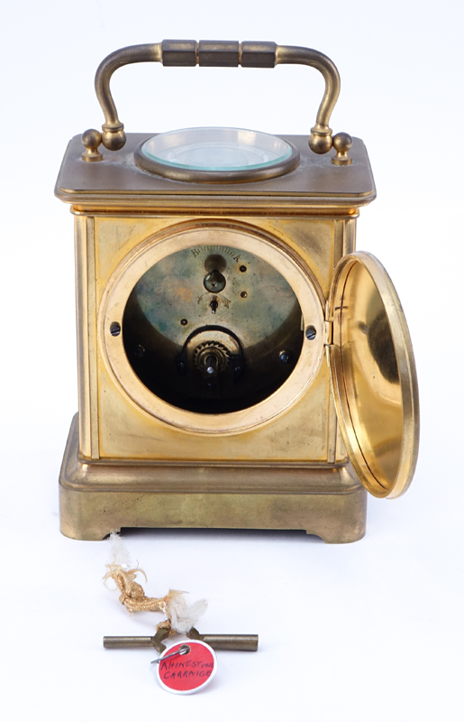 Late 19th Century Brass French Carriage Clock With Barometer and Compass.