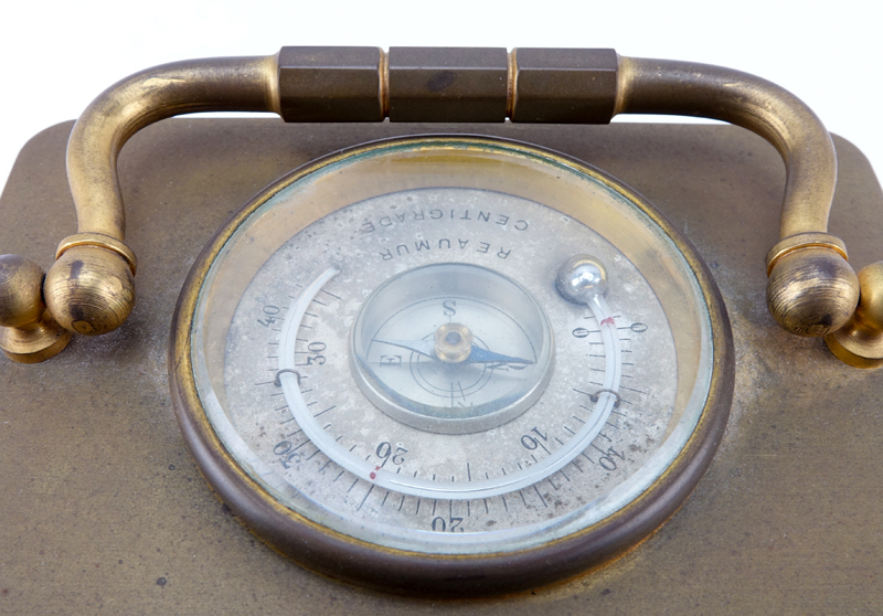 Late 19th Century Brass French Carriage Clock With Barometer and Compass.