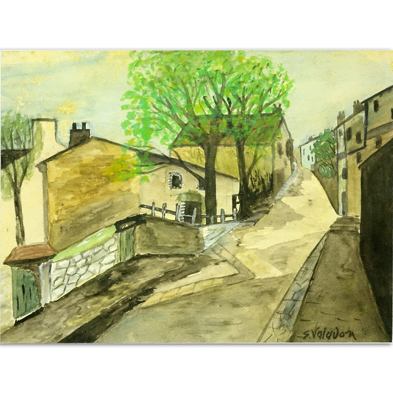 Attributed to: Suzanne Valadon, French (1865 - 1938) Watercolor "French Village Scene".