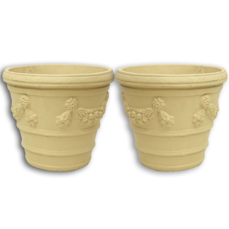 Pair of Italian Style Painted Cast Faux Stone Planter.