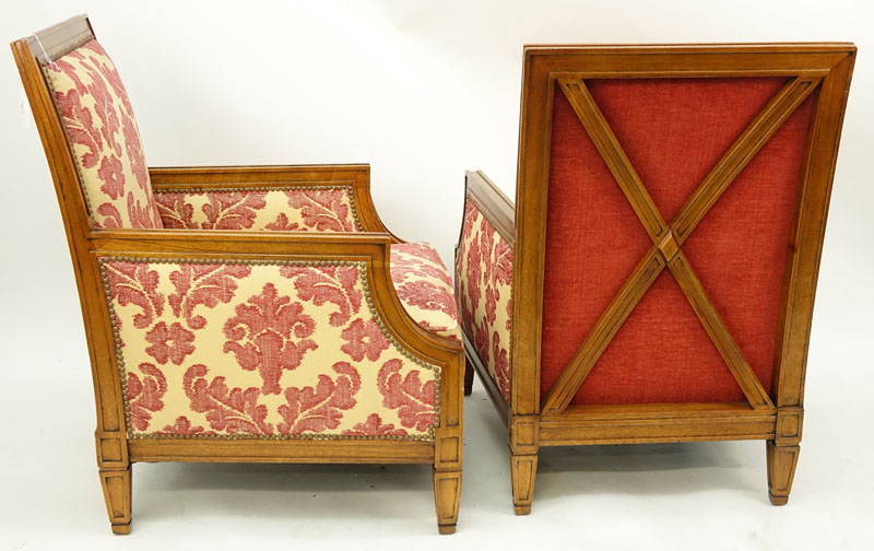 Pair of Carved Wood and Upholstered Directoire Bergeres.