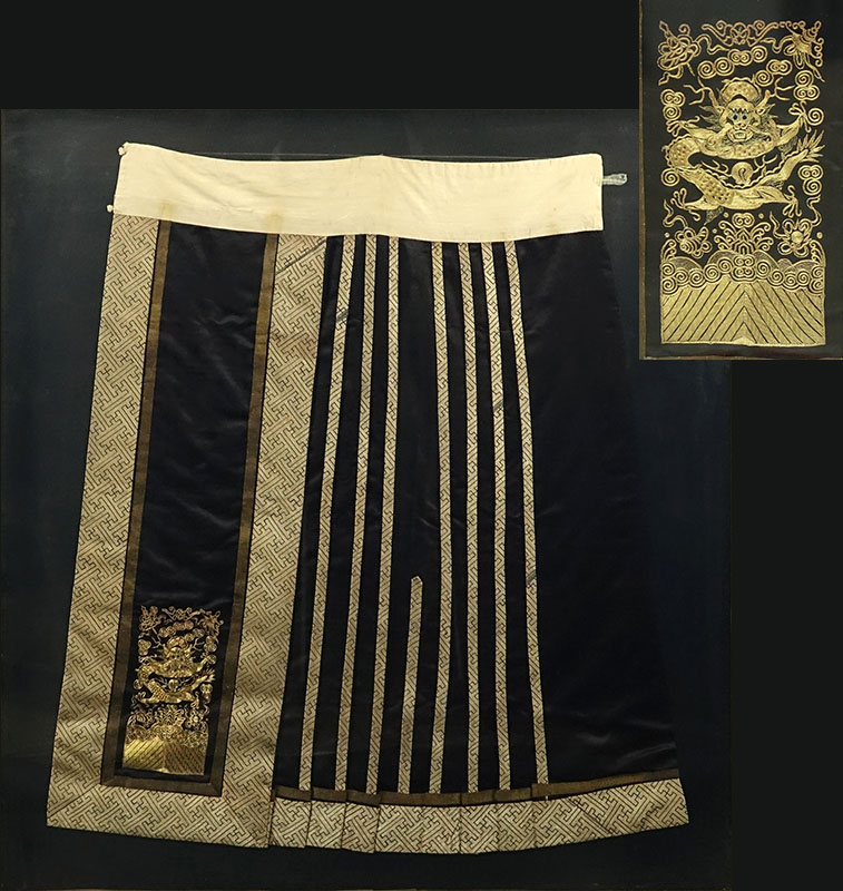 19th Century Chinese Silk Embroidered Pleated Skirt in Frame.