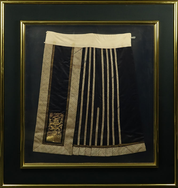 19th Century Chinese Silk Embroidered Pleated Skirt in Frame.