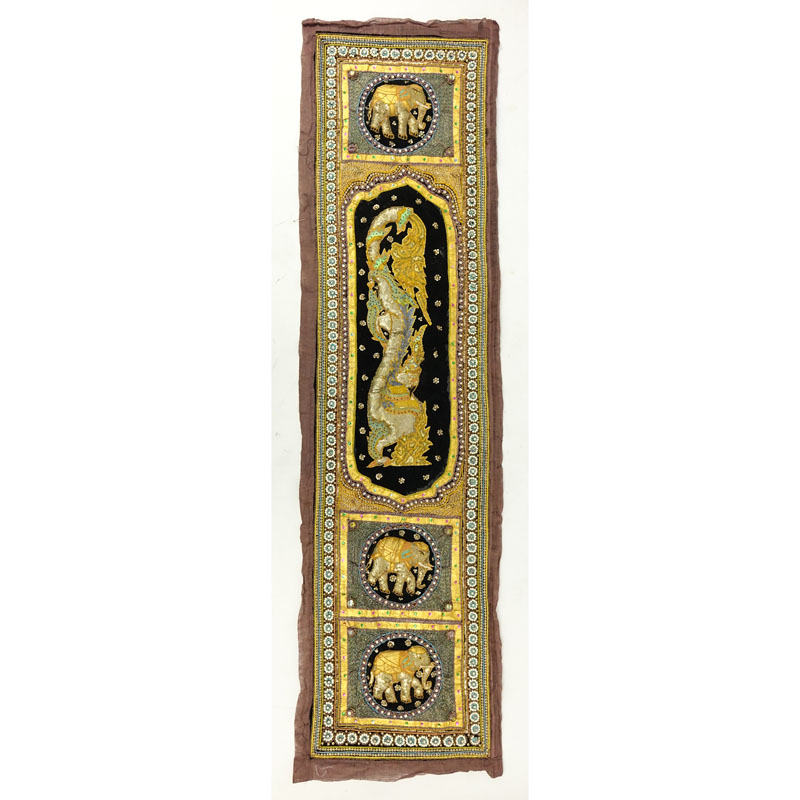 Large Antique Indian Embroidered Textile. Beaded, sequins with gold and silver threading.