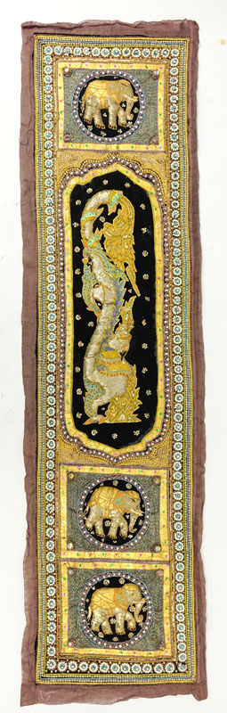 Large Antique Indian Embroidered Textile. Beaded, sequins with gold and silver threading.