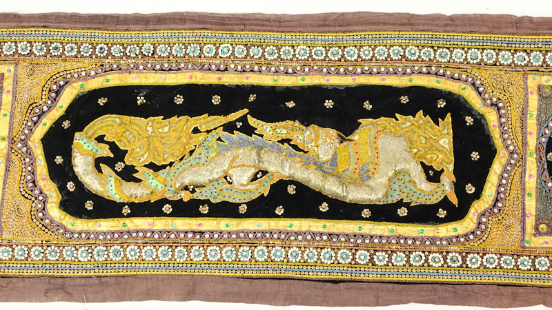 Large Antique Indian Embroidered Textile. Beaded, sequins with gold and silver threading.