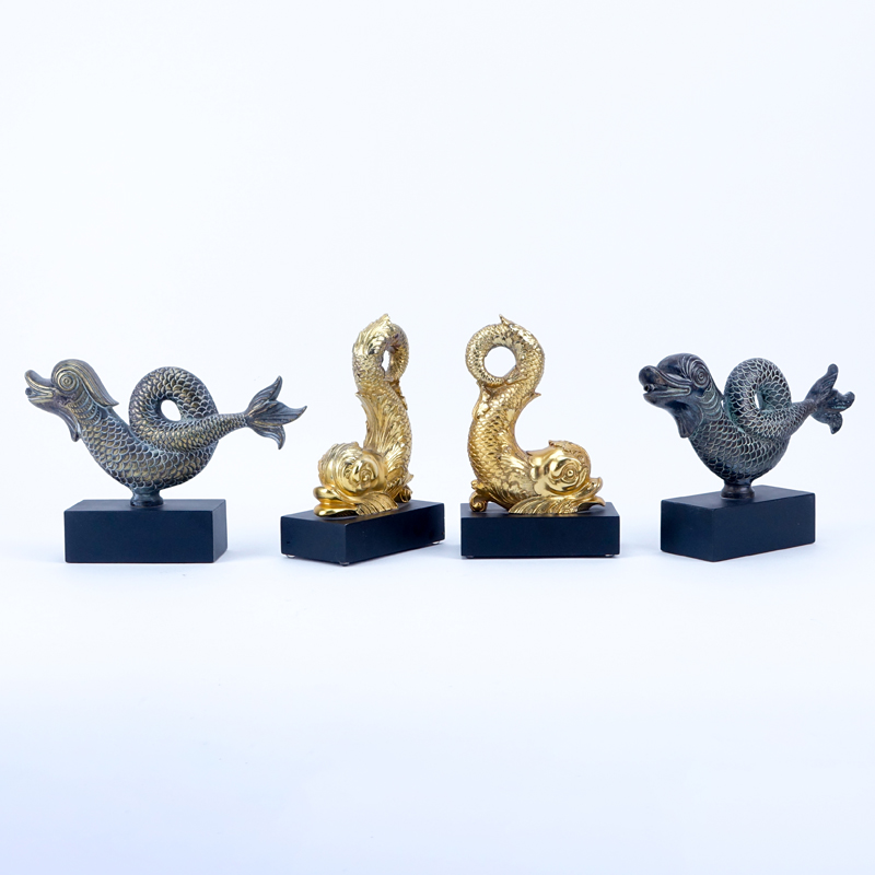 Set of Two (2) Antique Style Bronze Dolphin Bookends.