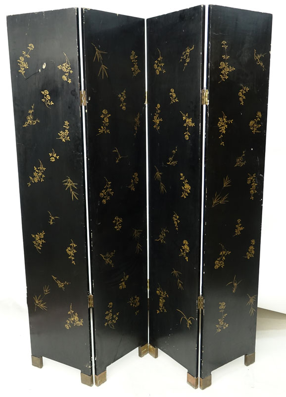 Modern Chinese Lacquered 4 Panel Screen.