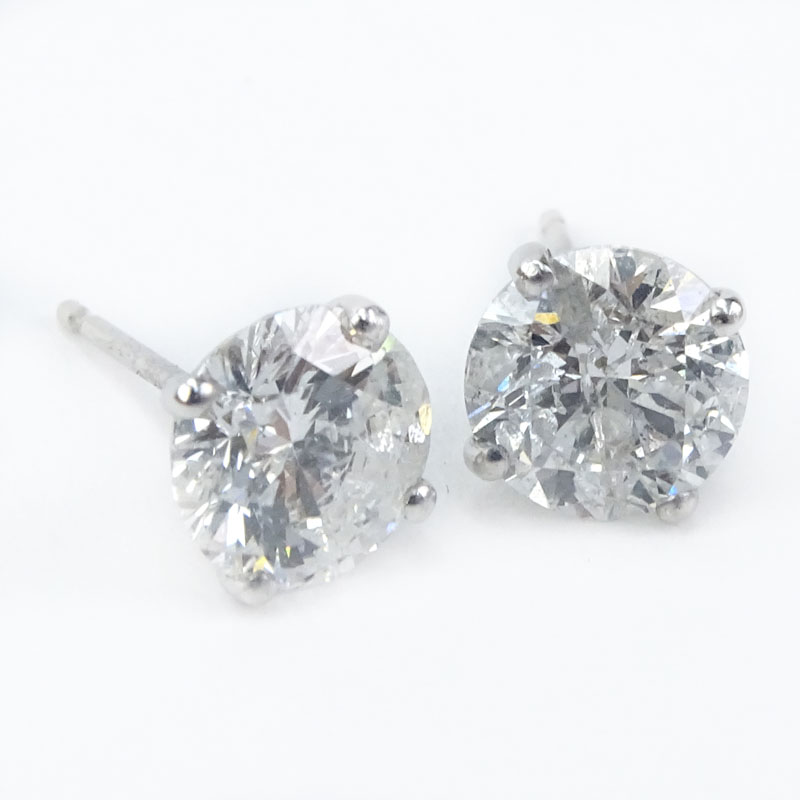 Approx. 2.72 Carat TW Round Brilliant Cut Diamond and 14 Karat White Gold Ear Studs..