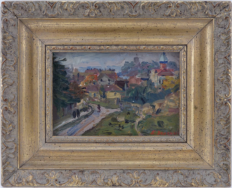 Judaica Oil On Canvas "Village".