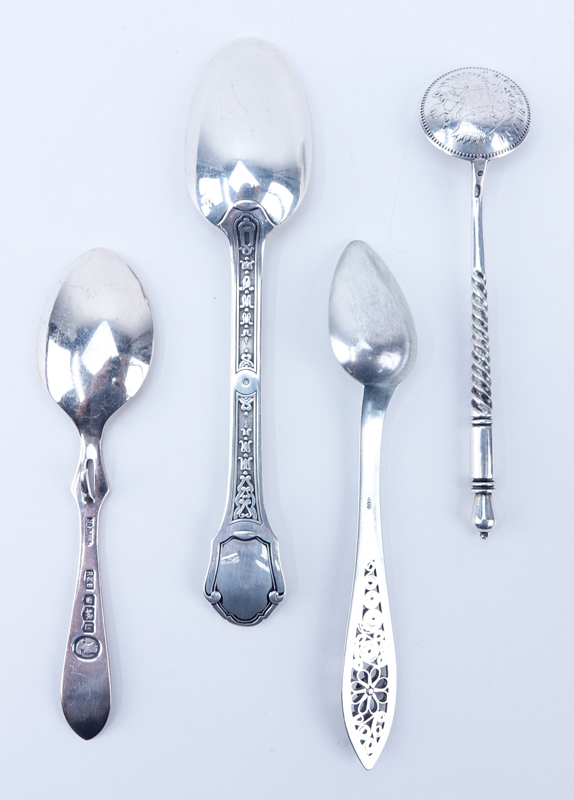 Four (4) Pieces Miscellaneous Silver Spoons including a 1898 Russian Ruble Coin Spoon.