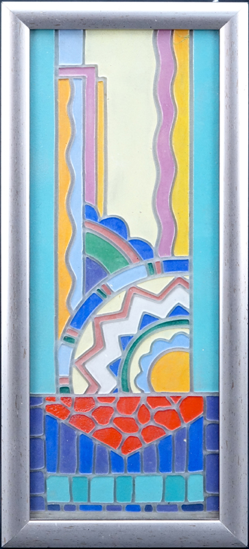 Art Deco Style Enamel On Lucite or Glass Panel.