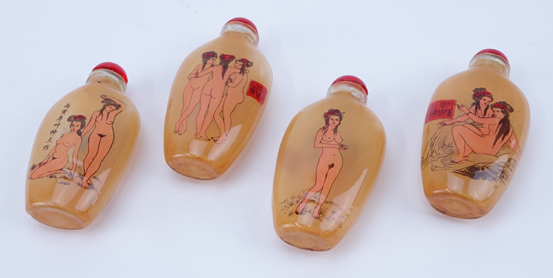 Collection of Four (4) Chinese Reverse Painted Glass Snuff Bottles.