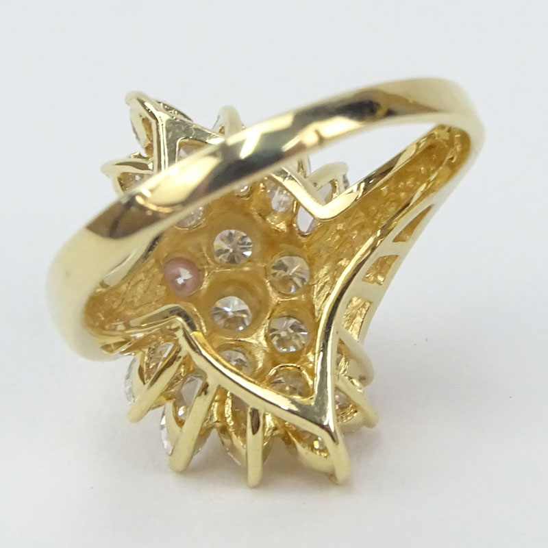 Vintage Approx. 2.25 Carat TW Round Brilliant and Marquise Cut Diamond and 14 Karat Yellow Gold Spray Ring. .