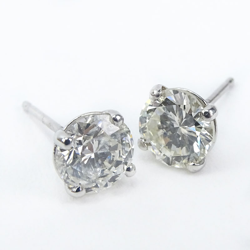 Approx. 2.02 Carat TW Round Brilliant Cut Diamond and 14 Karat White Gold Ear Studs. .