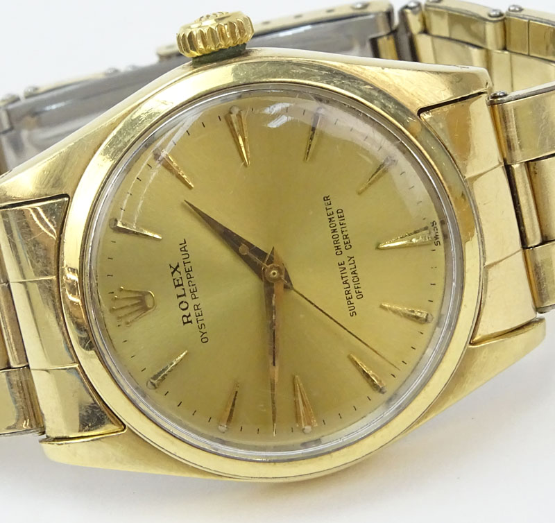 Man's Vintage Circa 1950s Rolex Gold Filled Oyster Perpetual Bracelet Watch.