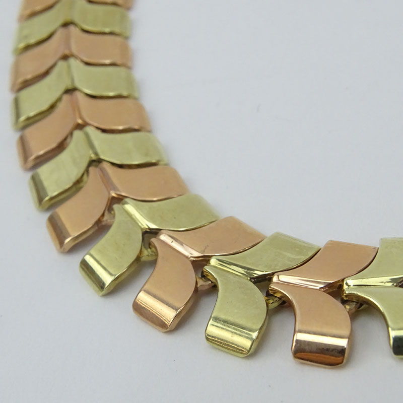 Vintage Tiffany & Co 14 Karat Heavy Rose and Yellow Gold Link Necklace.