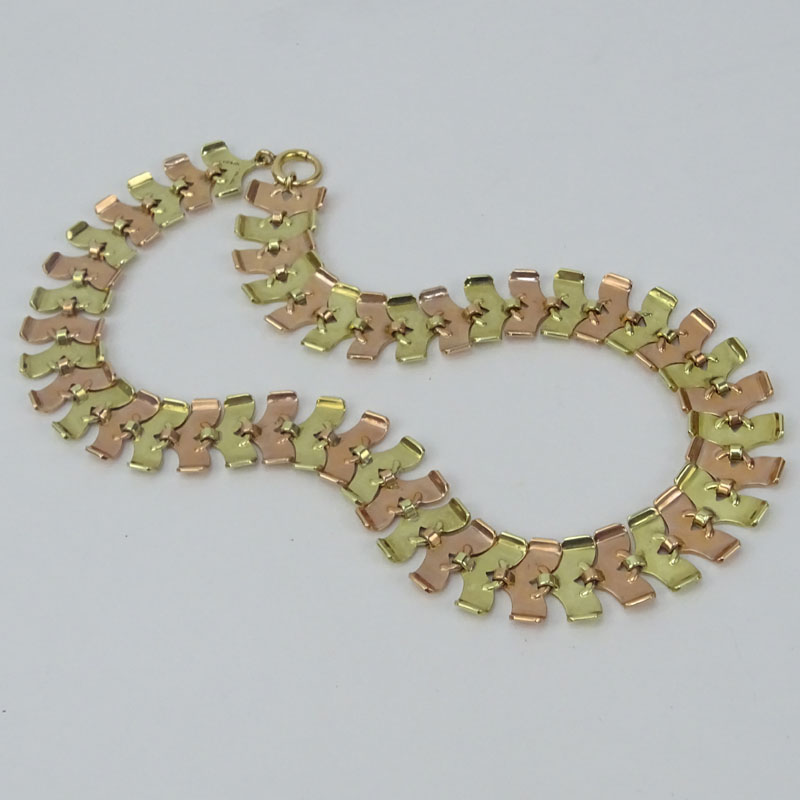 Vintage Tiffany & Co 14 Karat Heavy Rose and Yellow Gold Link Necklace.