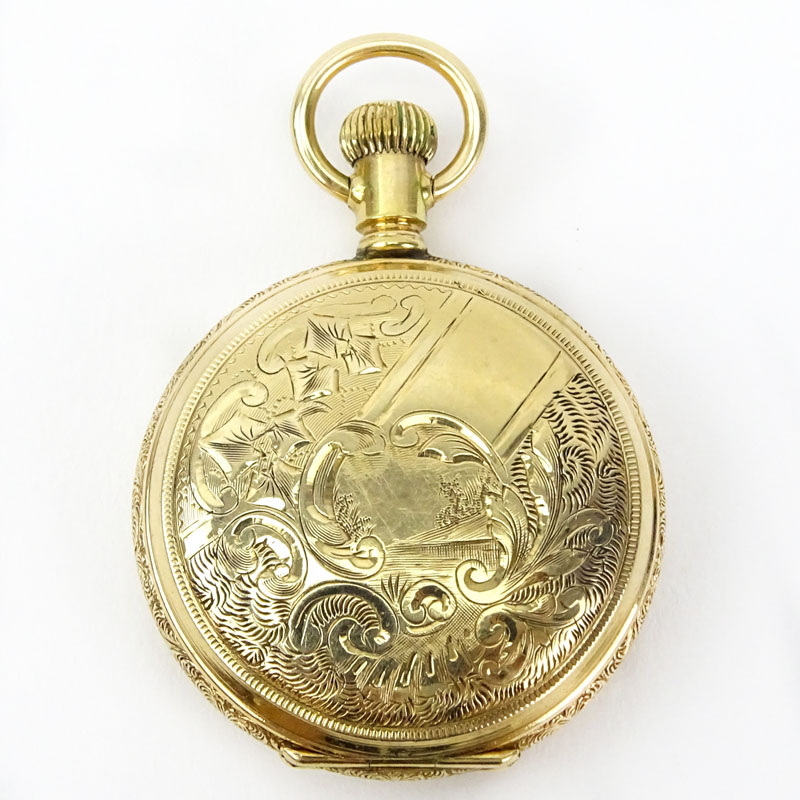 Antique Elgin 14 Karat Yellow Gold Engraved Pocket Watch.