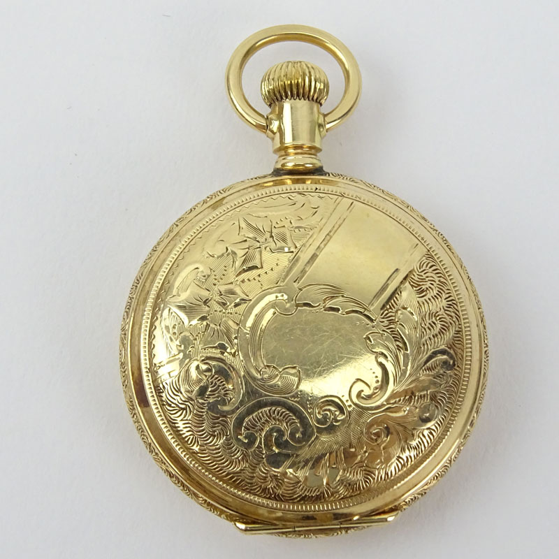 Antique Elgin 14 Karat Yellow Gold Engraved Pocket Watch.