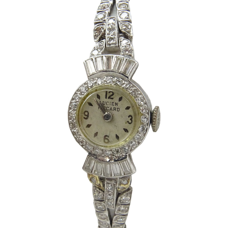 Lady's Vintage Lucien Picard Diamond and Platinum Bracelet Watch with Manual Movement.