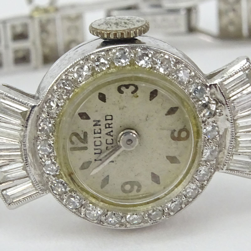 Lady's Vintage Lucien Picard Diamond and Platinum Bracelet Watch with Manual Movement.