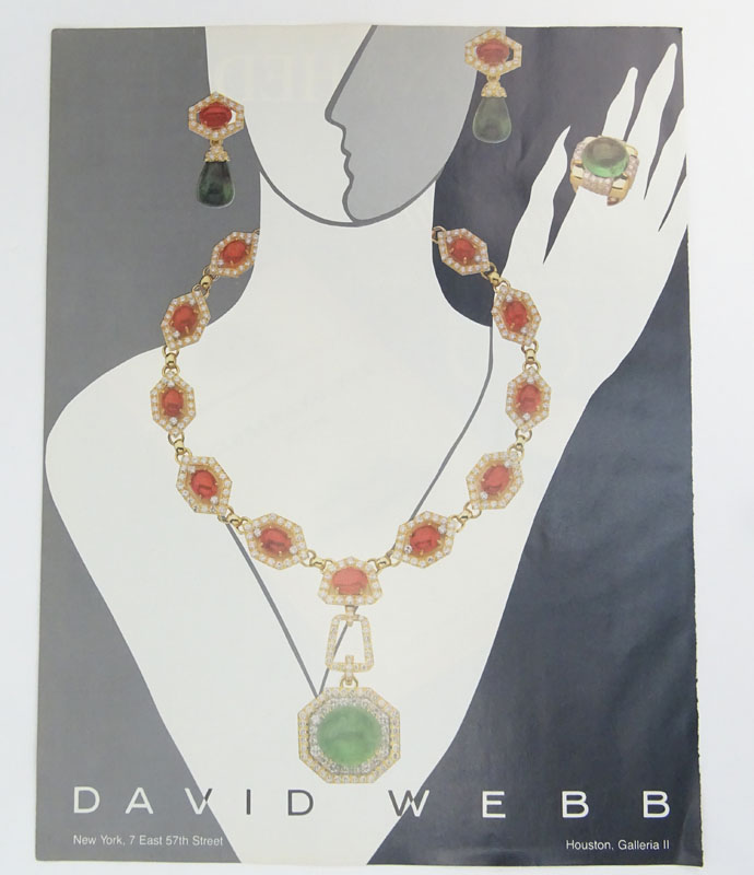 Vintage David Webb style Large Sugar Loaf Cabochon Emerald, Thirteen (13) Cabochon Ruby, Approx. 17.0-18.0 Carat Pave Set Diamond and 18 Karat Yellow Gold Detachable Pendant Necklace.