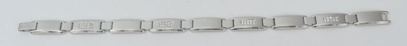 Vintage Man's Tiffany & Co Pave Set Diamond and 18 Karat White Gold Textured Bar Link Bracelet.