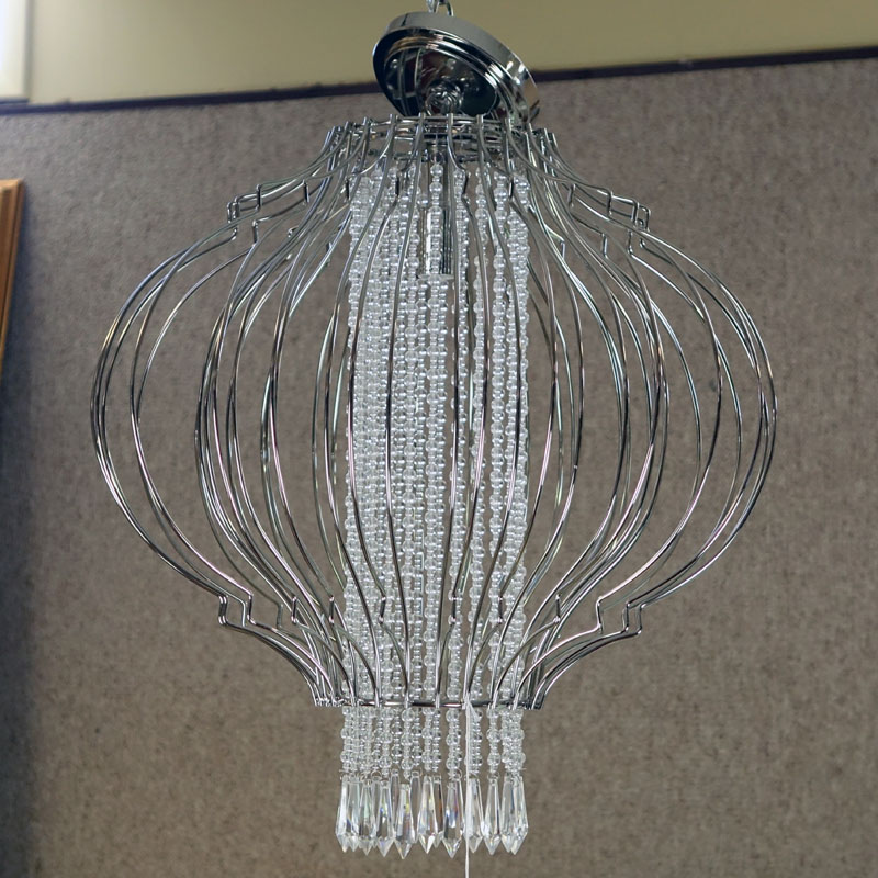 Modern Chrome and Hanging Crystal Pendant Light Fixture.