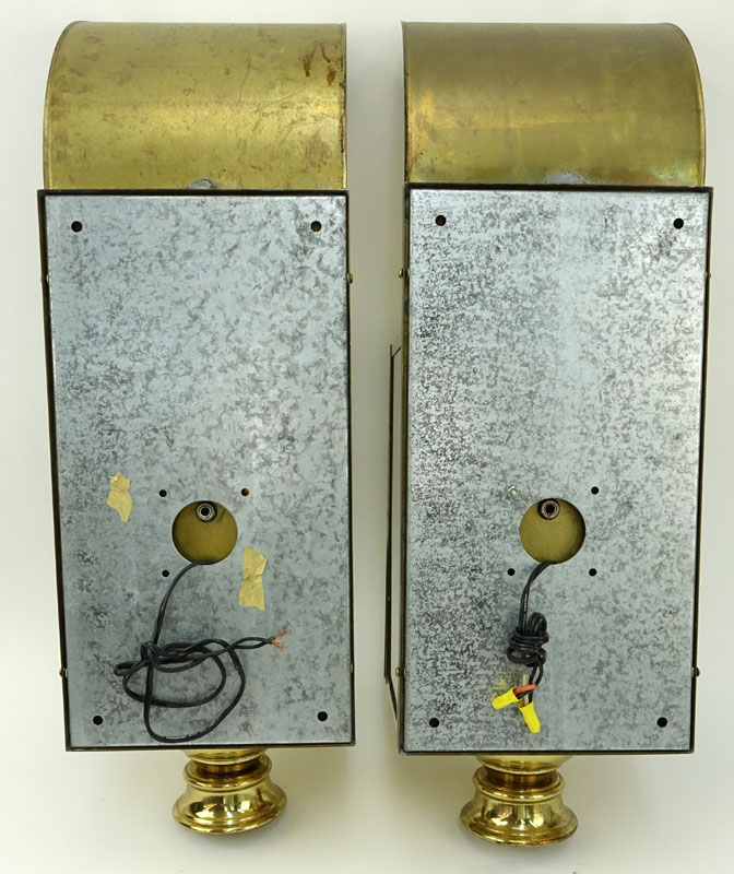 Pair of Modern Brass and Glass Wall Light Fixtures.