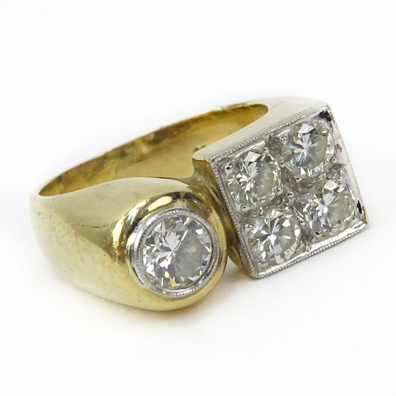 Man's Vintage Approx. 1.45 Carat TW Round Brilliant Cut Diamond and 14 Karat Yellow Gold.