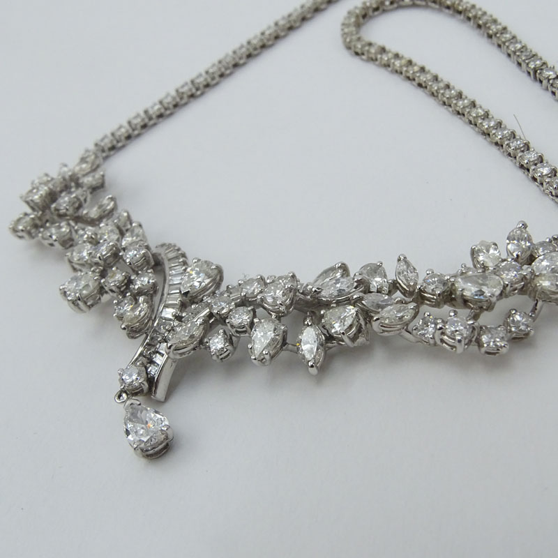 Vintage Approx. 19.0-20.0 Carat Round Brilliant, Pear and Baguette Diamond and 14K White Gold Pendant Necklace. 