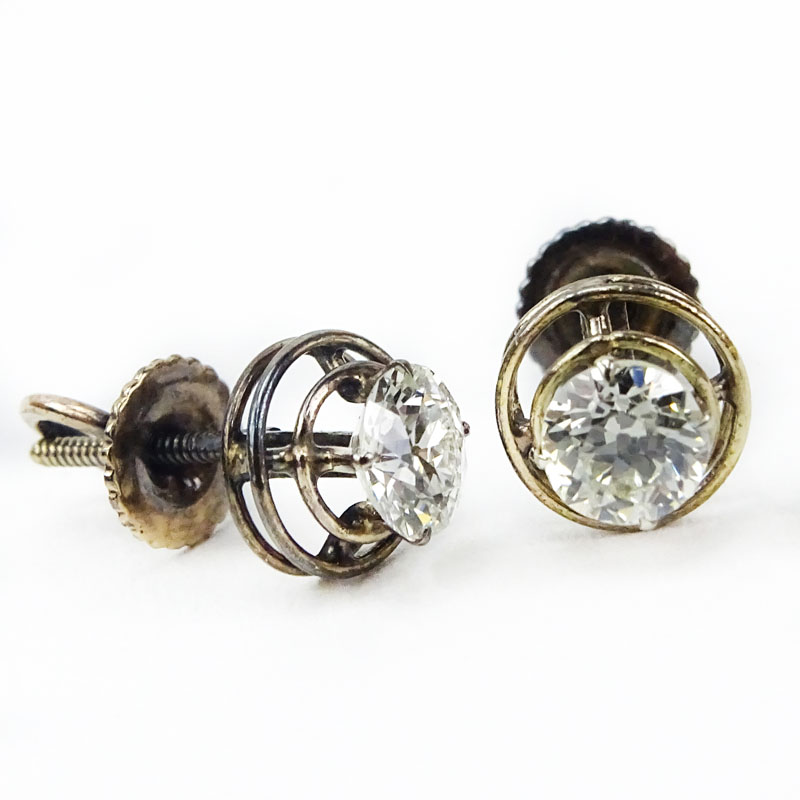 Pair of Antique Approx. 1.10 Carat TW Old European Cut Diamond Stud Earrings.