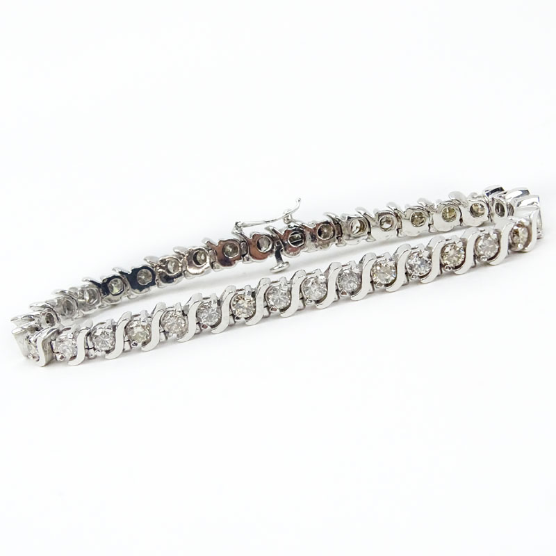 Vintage Approx. 3.50 Carat Round Brilliant Cut Diamond and 14 Karat White Gold Bracelet.