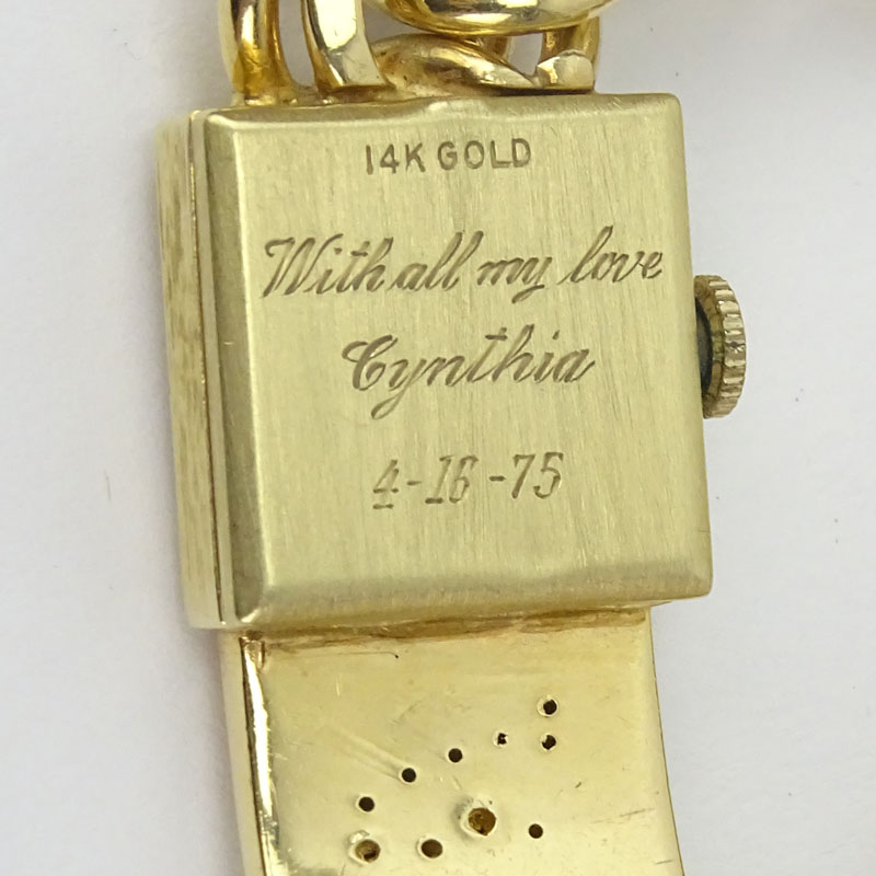 Man's Vintage 14 Karat Yellow Gold and Diamond ID Bracelet / Juvena Watch.