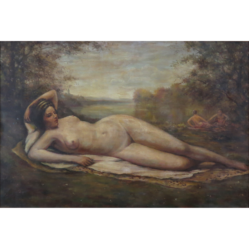 19/20th Century Oil on Canvas, Reclining Nude in Landscape. 