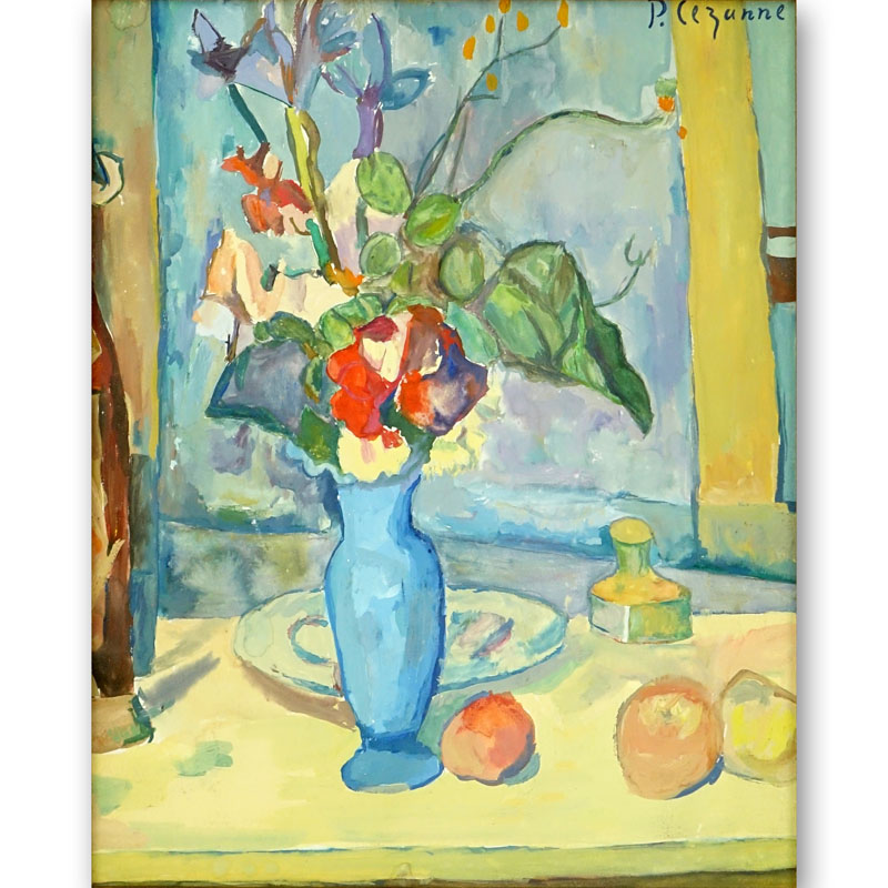 Signed P. Cezanne Gouache on paper, Still Life with Flowers.