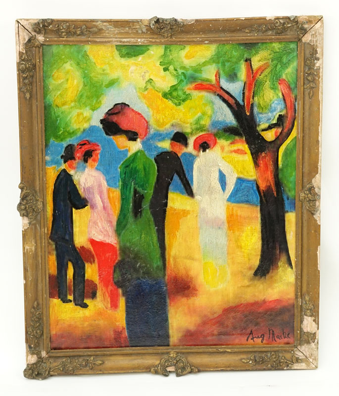 After: Auguste Robert Ludwig Macke, German  (1887 - 1914) Oil on canvas "Strolling In The Park". 