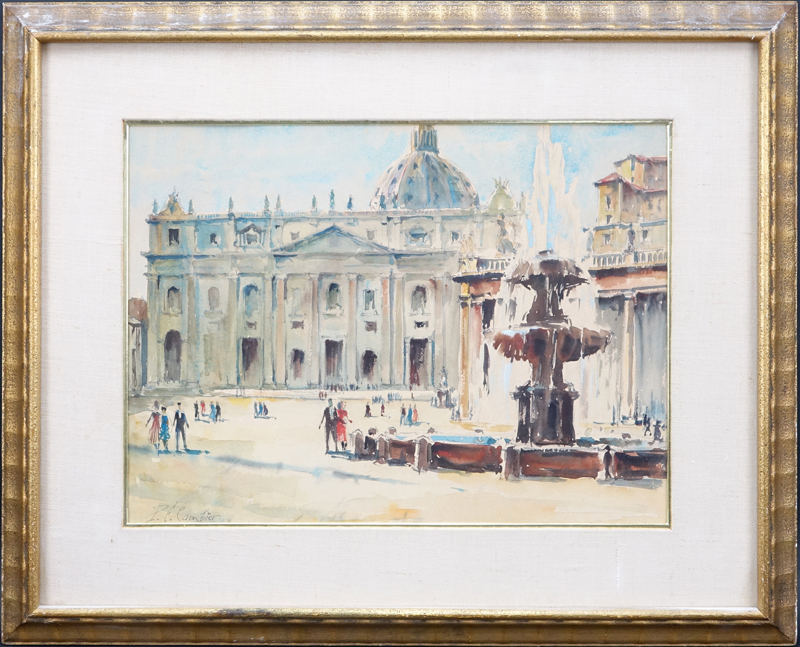 Pierre Cambier, Belgian (1865-1942) Watercolor on Paper "Saint Peter's Square, Rome".