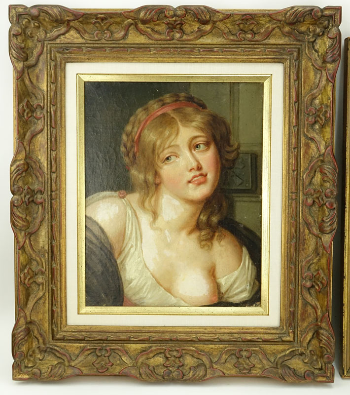 Antique Old Master Style Oil on Canvas Portrait of a Semi Nude Woman.