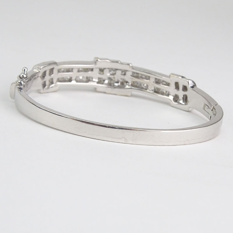 Approx. 6.50 Carat Princess Cut Diamond and 18 Karat White Gold Hinged Bangle Bracelet.