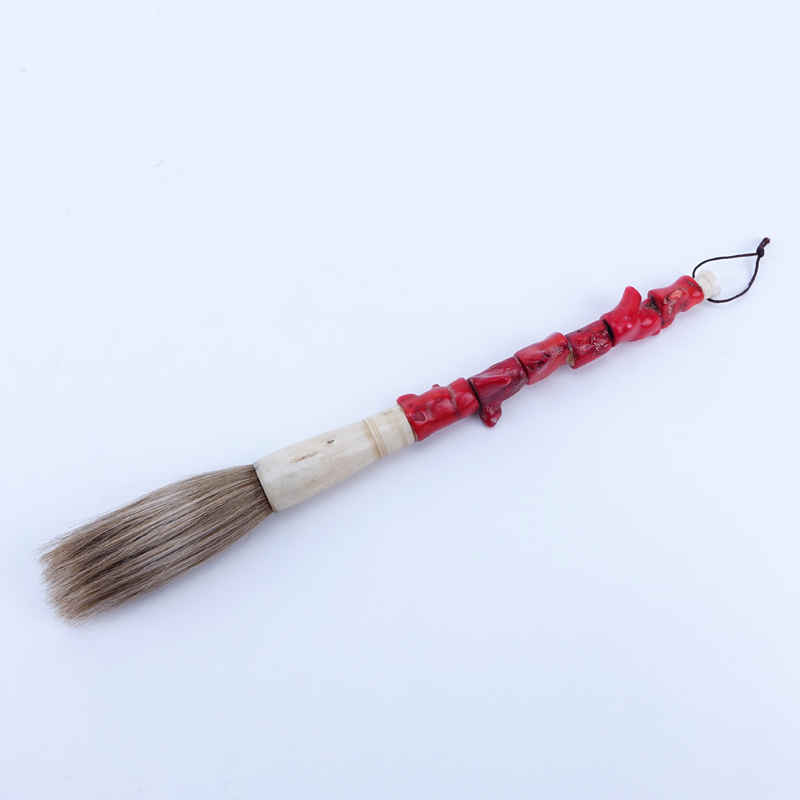 Chinese Red Coral and Bone Calligraphy Brush.