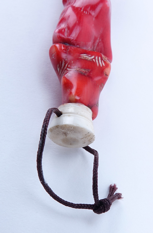 Chinese Red Coral and Bone Calligraphy Brush.