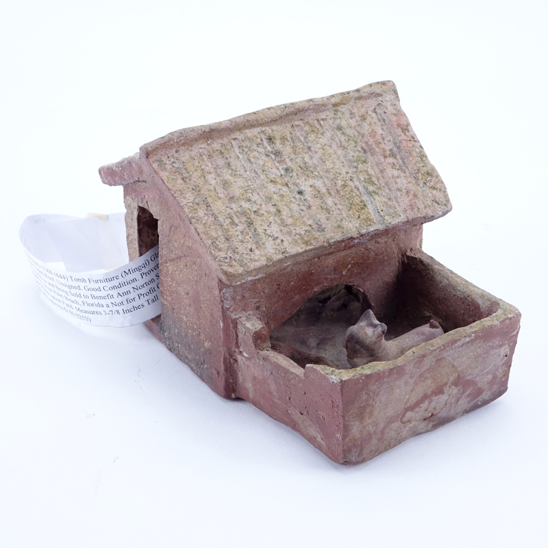 Chinese Han Dynasty (1368-1644) Tomb Furniture (Mingqi) Glazed Earthenware Sheep Pen with Sloped Roof.