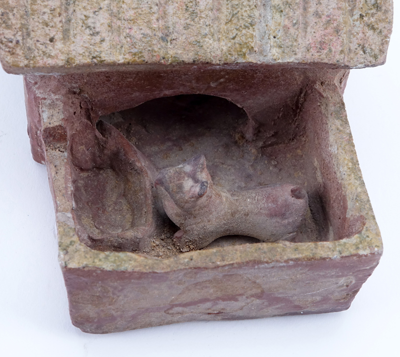 Chinese Han Dynasty (1368-1644) Tomb Furniture (Mingqi) Glazed Earthenware Sheep Pen with Sloped Roof.