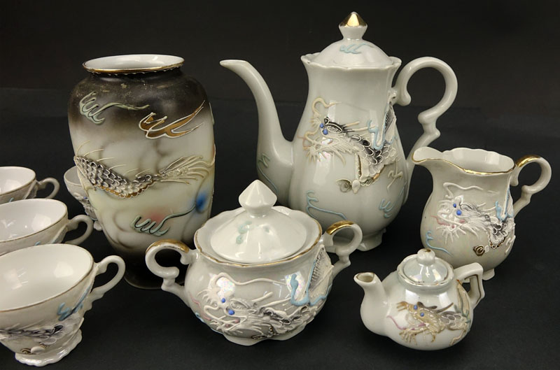 Vintage Japanese Dragonware Moriage Tea Set And Tablewares.