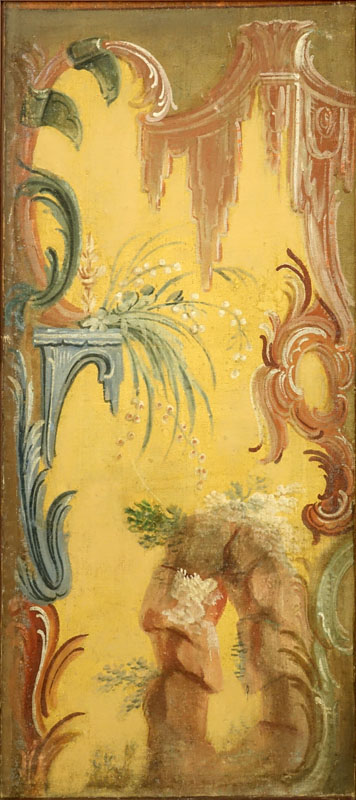 Six (6) Early to Mid 20th Century Rococo Chinoiserie style Stage Scenery Oils on Canvas Mounted on Panel.